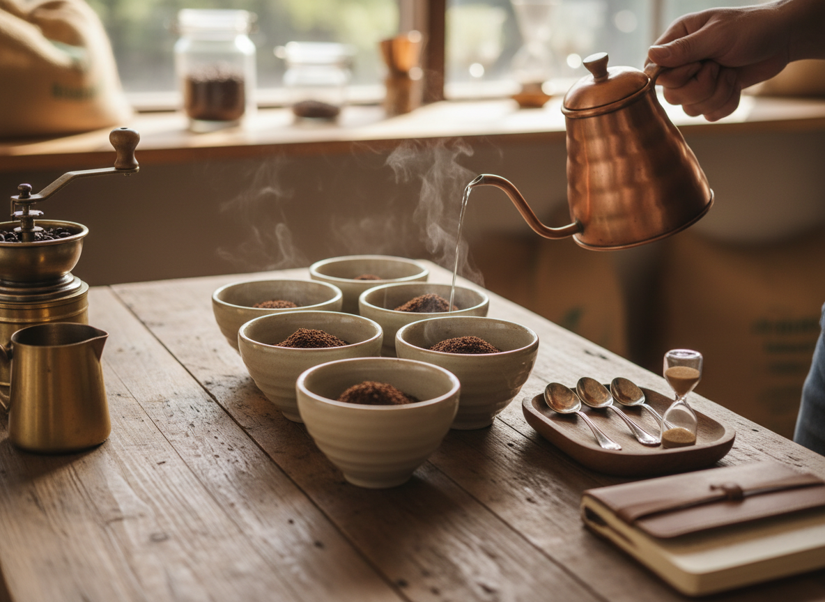 Freshly roasted coffee beans cooling after a batch